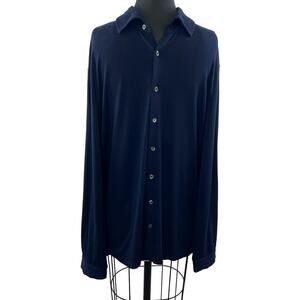 Armani Collezioni Blue Shirt Model Stretch Collared Button-Up Size Medium M